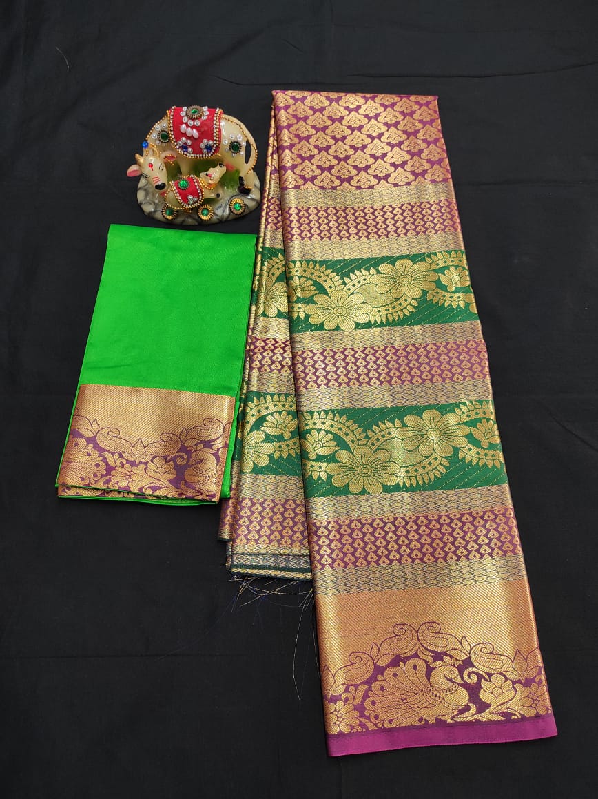 Up to 10 years samuthrika type semi silk pattu pavadai material for kids - Vannamayil Fashions