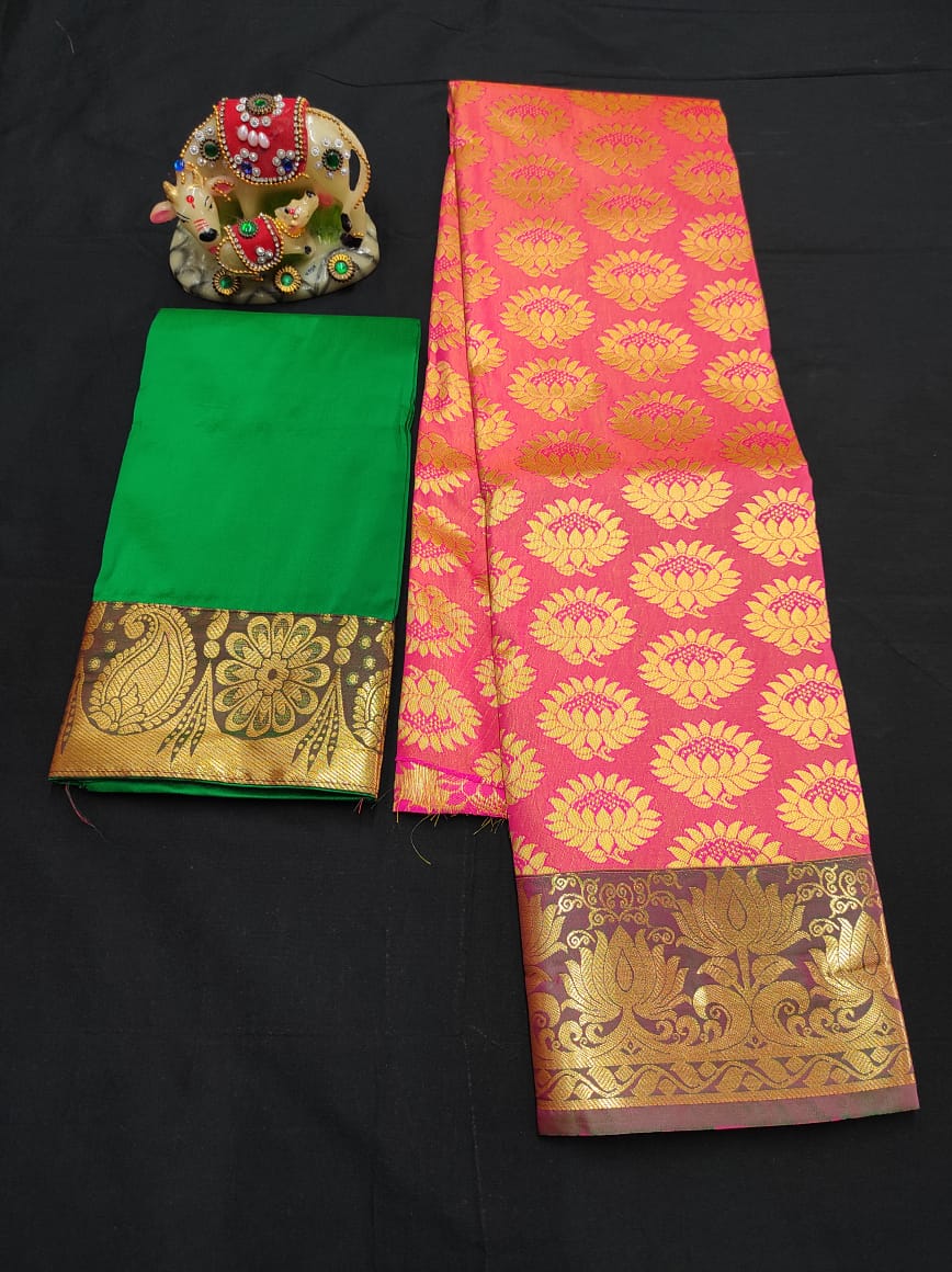 Up to 10 years samuthrika type semi silk pattu pavadai material for kids - Vannamayil Fashions