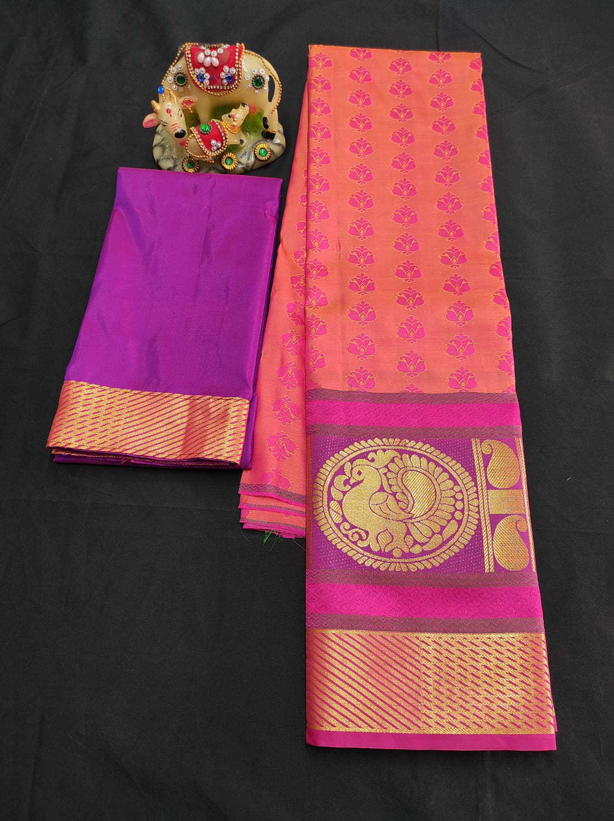 Up to 10 years samuthrika type semi silk pattu pavadai material for kids - Vannamayil Fashions