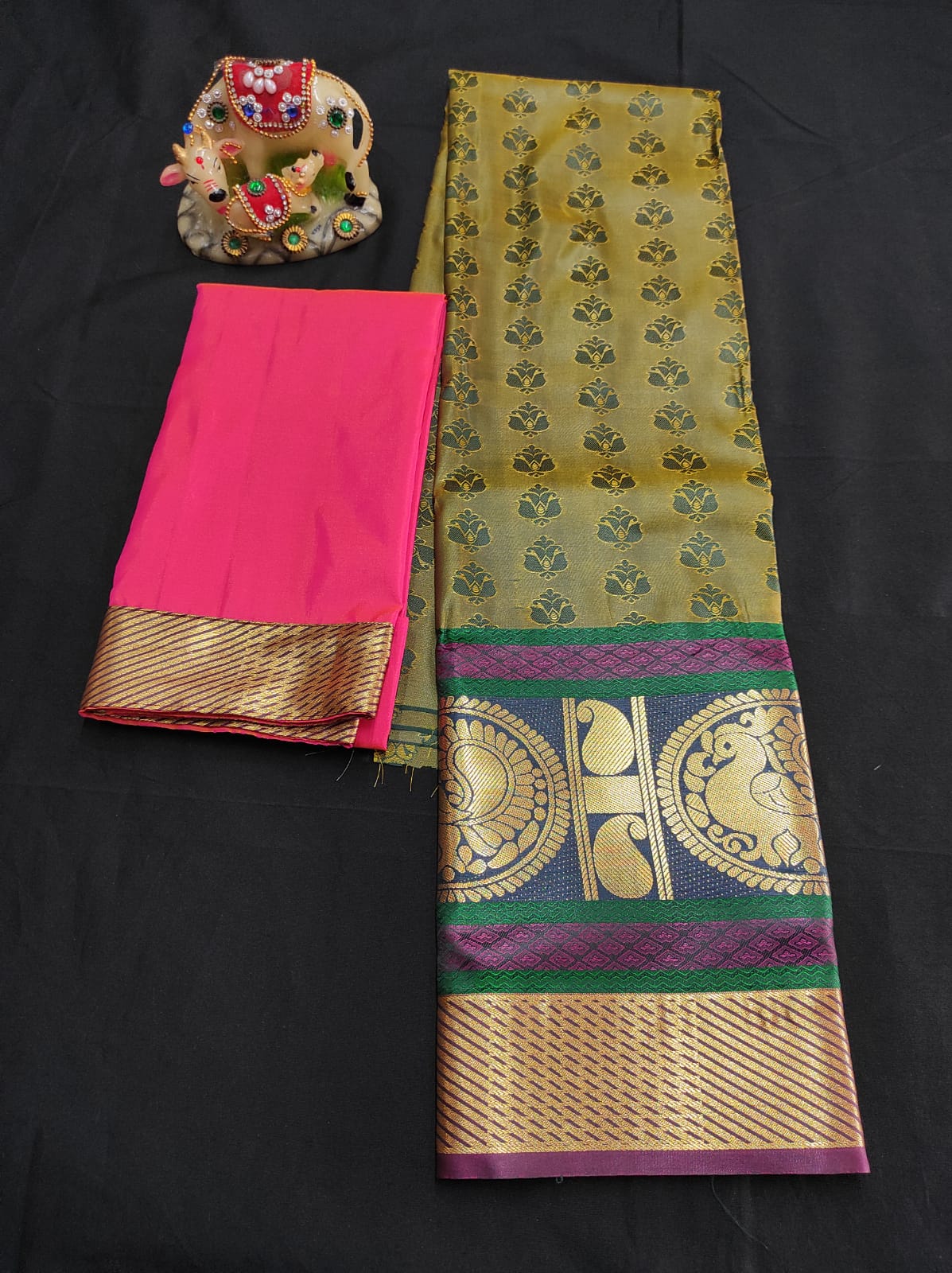 Up to 10 years samuthrika type semi silk pattu pavadai material for kids - Vannamayil Fashions