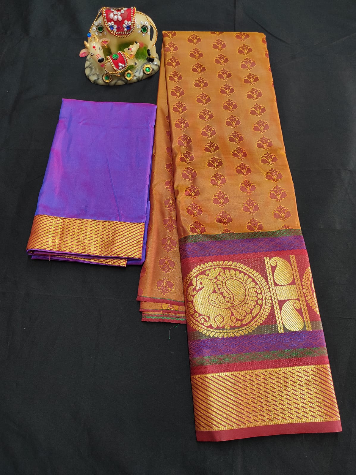 Up to 10 years samuthrika type semi silk pattu pavadai material for kids - Vannamayil Fashions