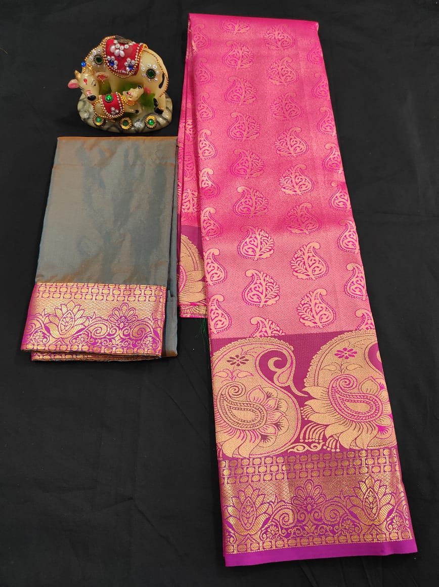 Up to 10 years samuthrika type semi silk pattu pavadai material for kids - Vannamayil Fashions