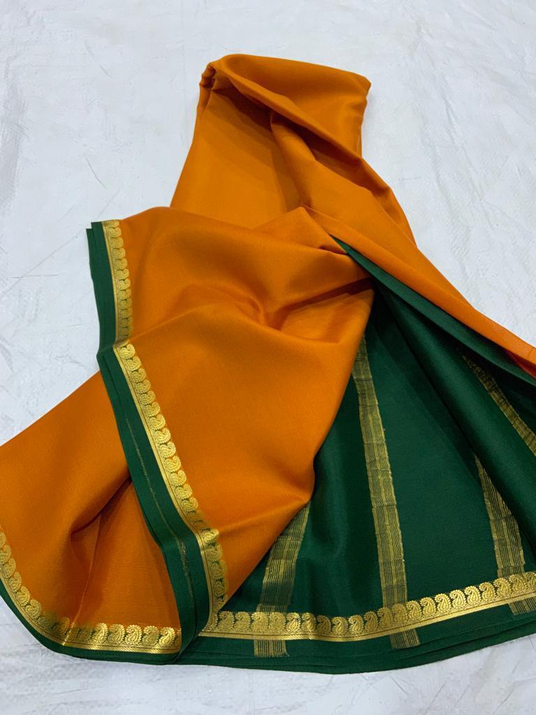 Pure mysore silk saree with mango border