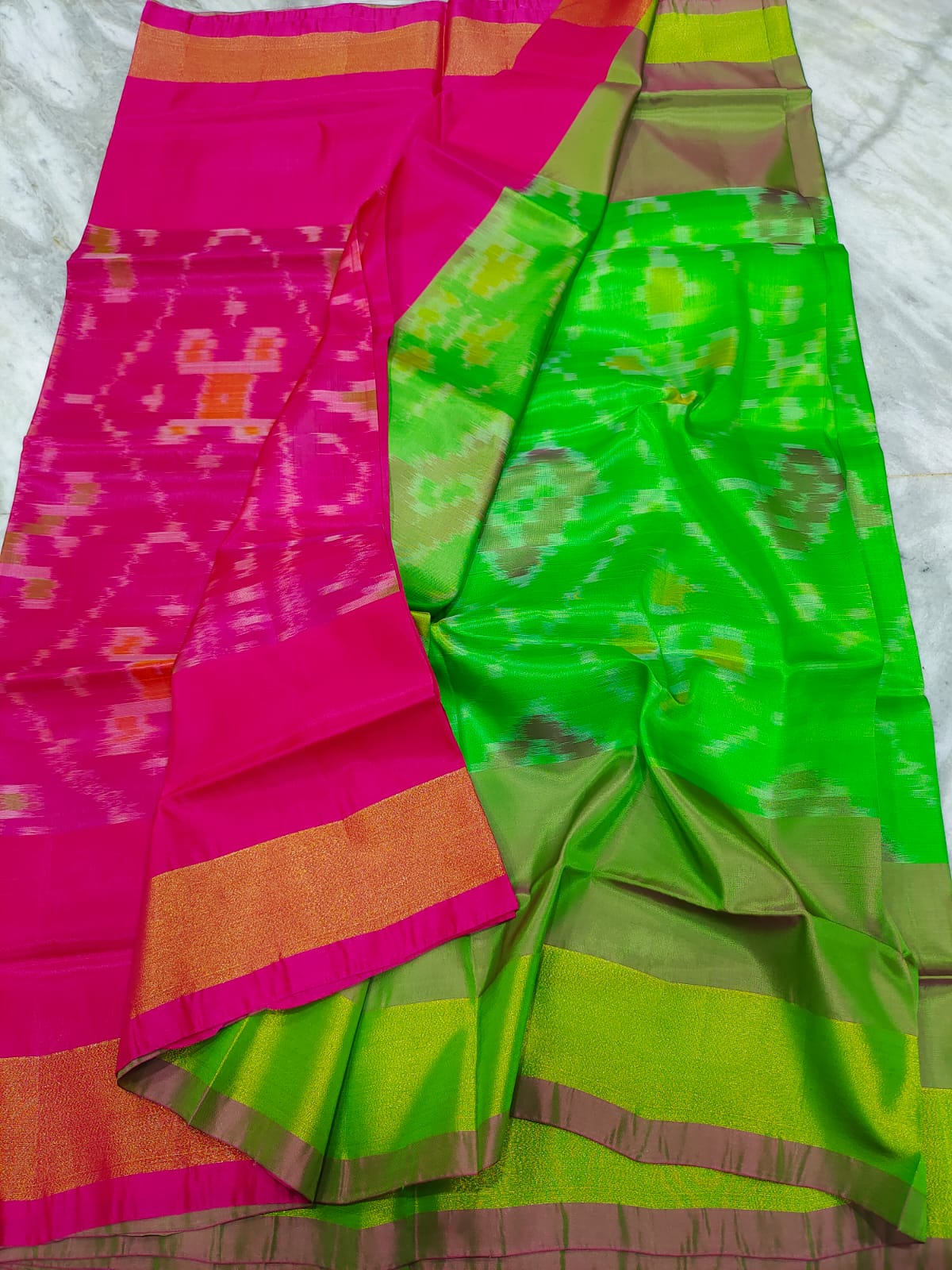 Mangalagiri 100 pattu pochampalli ikkat design saree