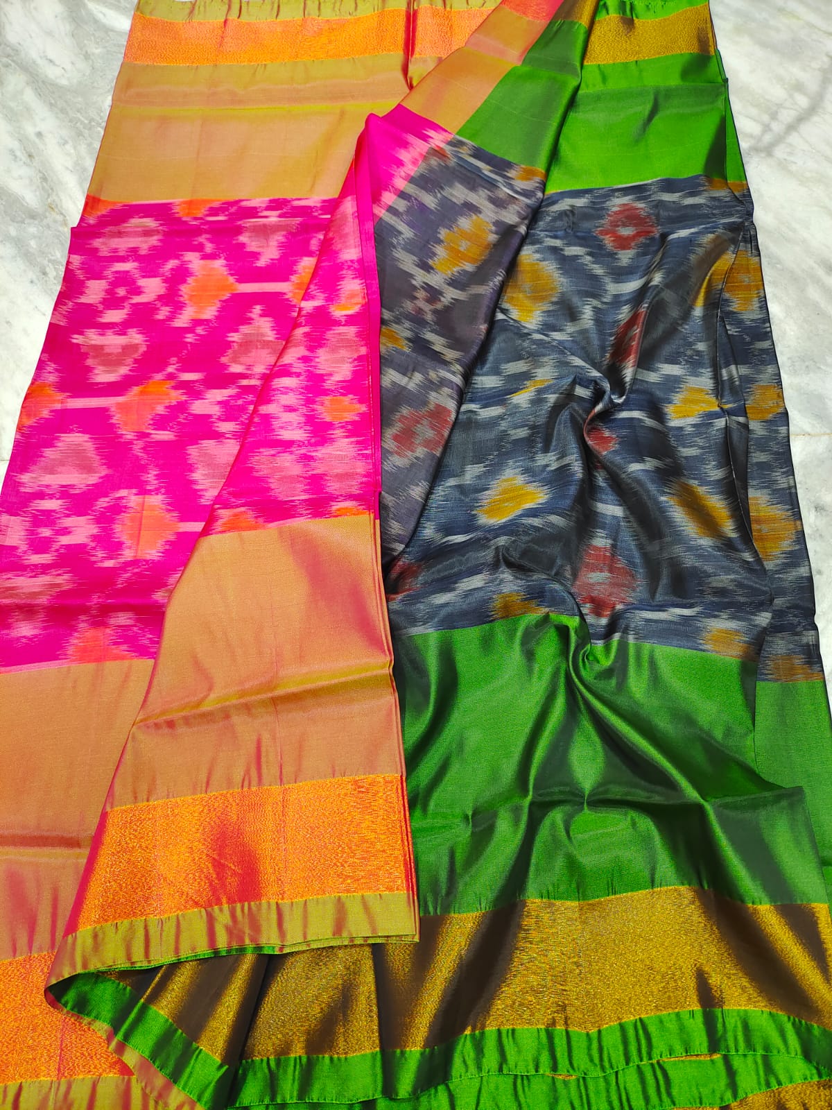 Mangalagiri 100 pattu pochampalli ikkat design saree