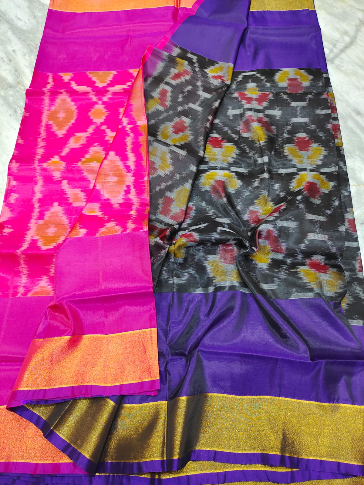 Mangalagiri 100 pattu pochampalli ikkat design saree