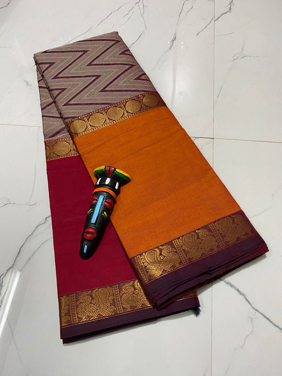 Vanasingaram mubagam zigzag design pure cotton saree - Vannamayil Fashions