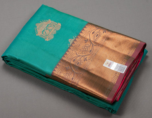 Kanchipuram handloom pure silk turquoise blue and rani pink colour saree