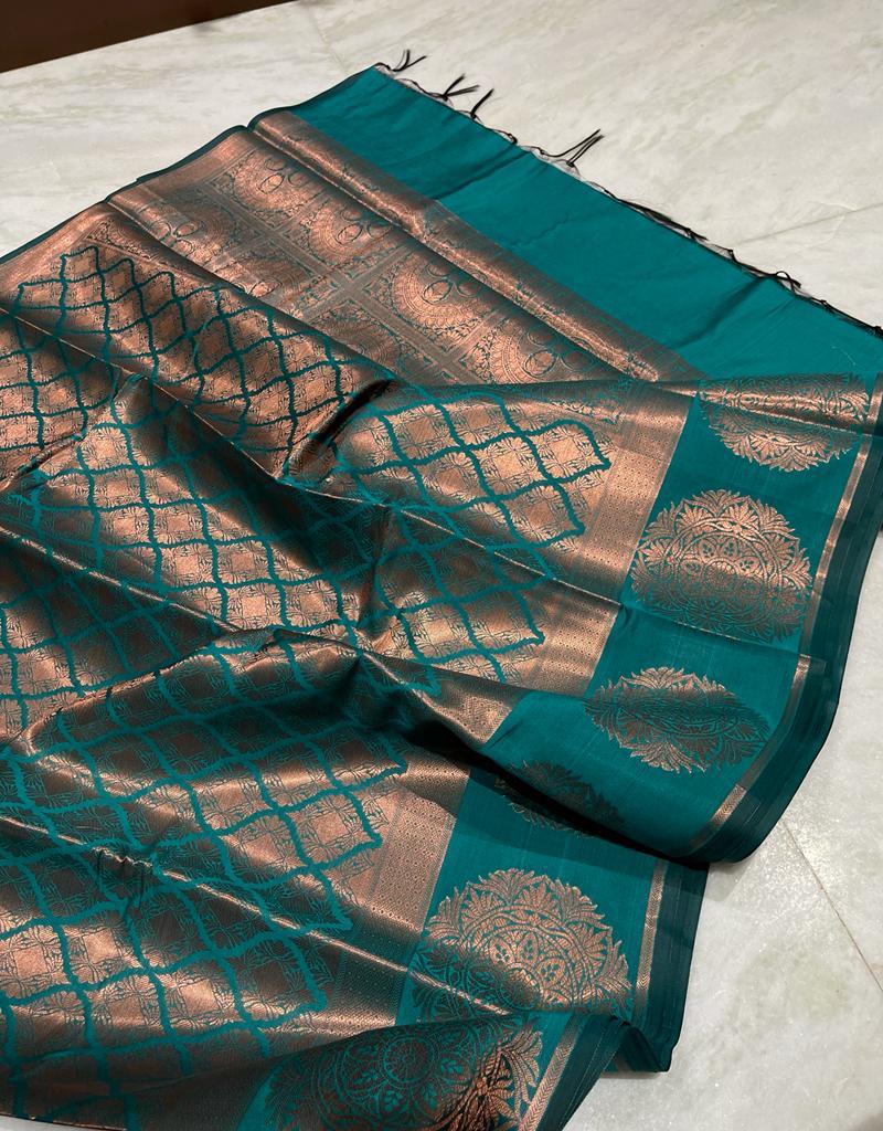 Banarasi copper softy silky saree - Vannamayil Fashions