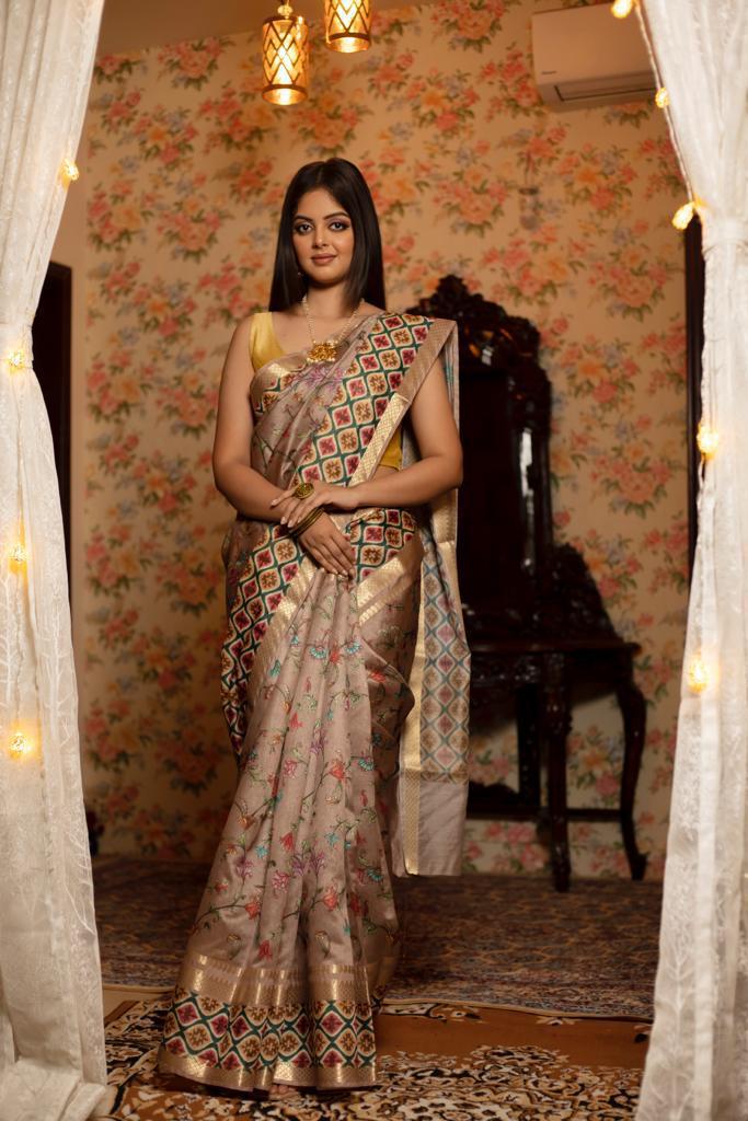 Banarasi dupion digital printed saree