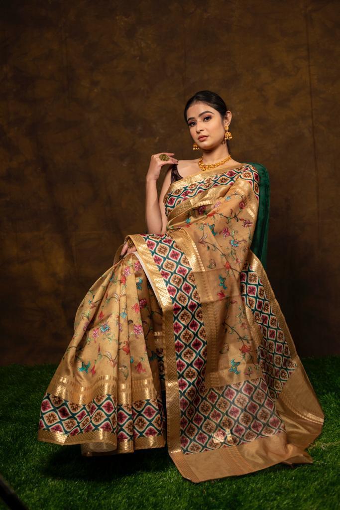 Banarasi dupion digital printed saree