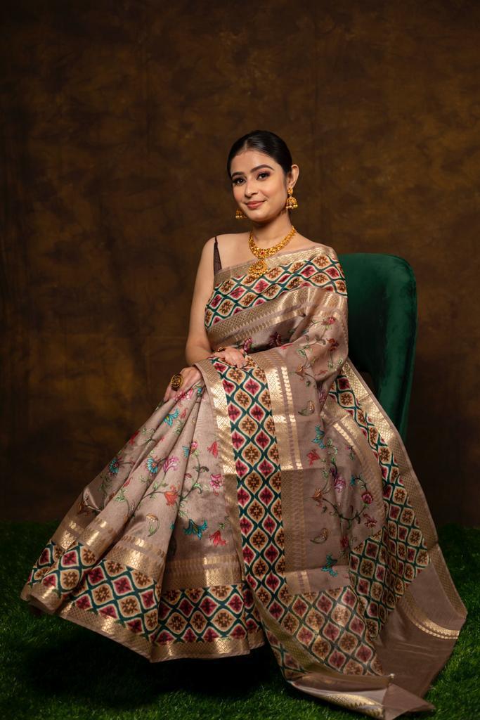 Banarasi dupion digital printed saree