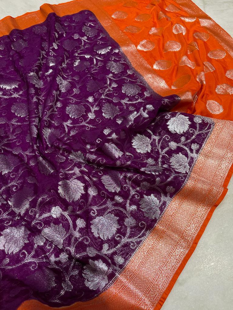 Banarasi handloom katan dyeable saree - Vannamayil Fashions