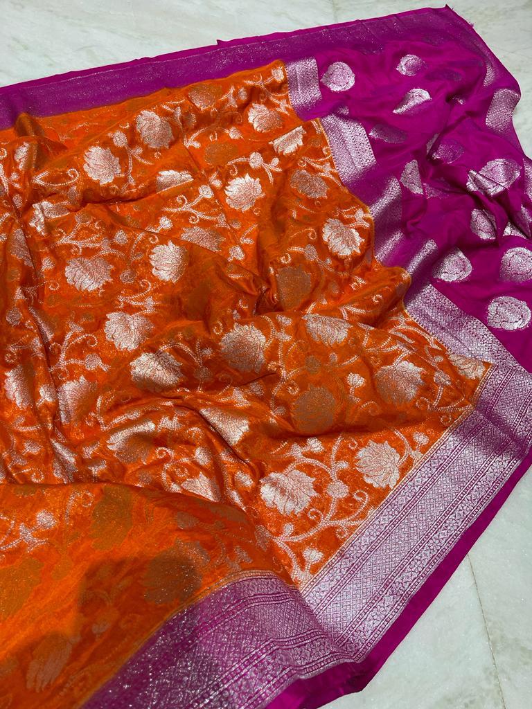 Banarasi handloom katan dyeable saree - Vannamayil Fashions