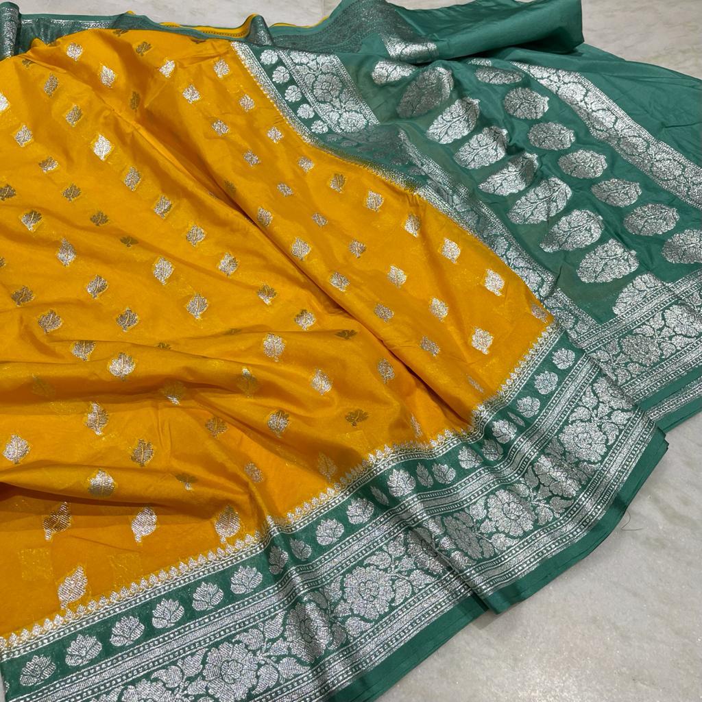 Banarasi handloom katan dyeable saree - Vannamayil Fashions