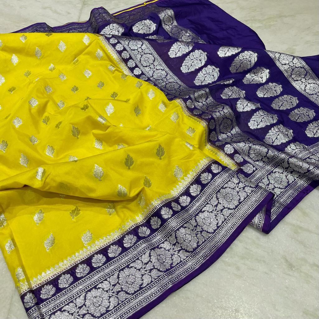 Banarasi handloom katan dyeable saree - Vannamayil Fashions