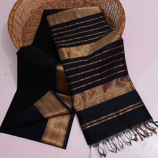 Black maheshwari handloom saree