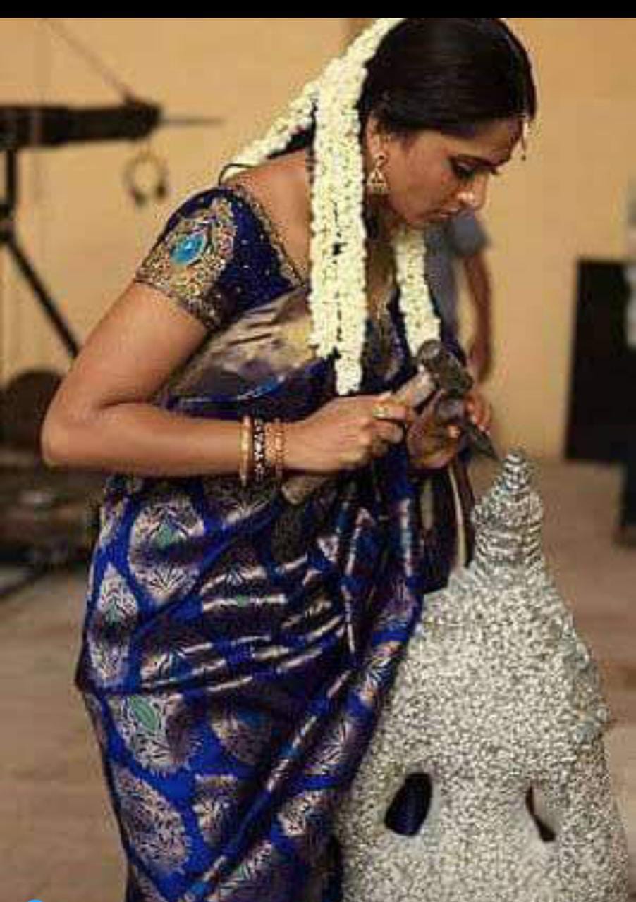 Handloom pure silk kanchipuram saree in blue colour saree