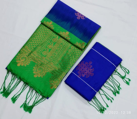 Kanchi style semi soft silk traditional kolam designed saree