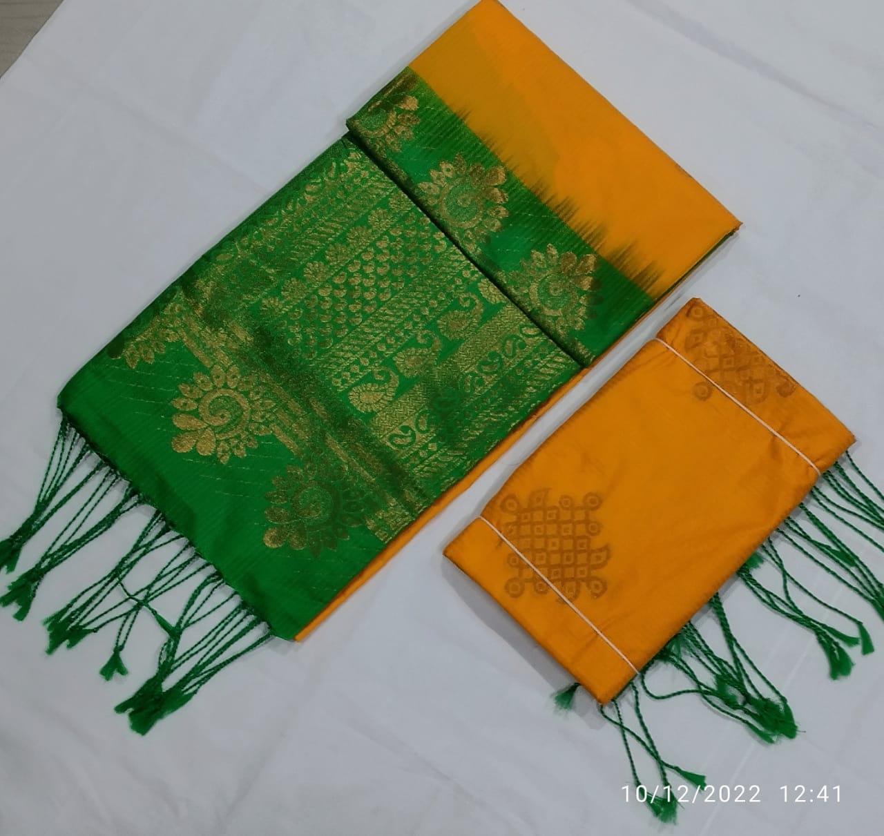 Kanchi style semi soft silk traditional kolam designed saree