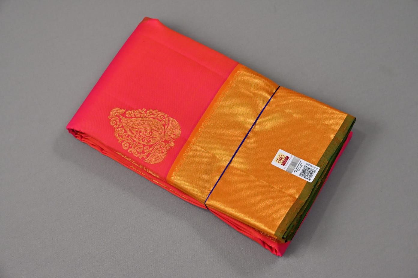 Kanchipuram pink and orange dual tone color pure silk saree