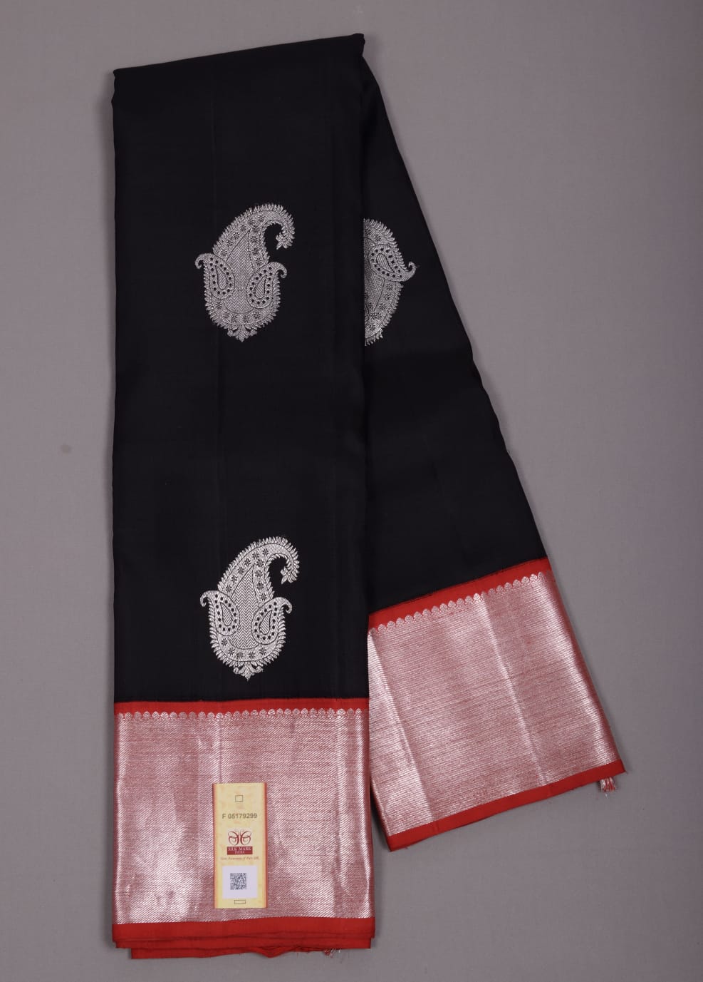 Kanchipuram pure silk black and red color saree