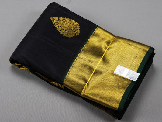 Kanchipuram pure silk black with green color saree