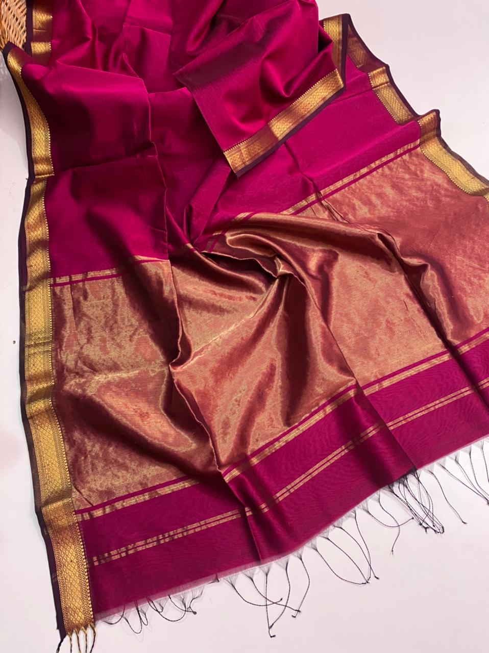 Maheshwari handloom plain silk cotton saree