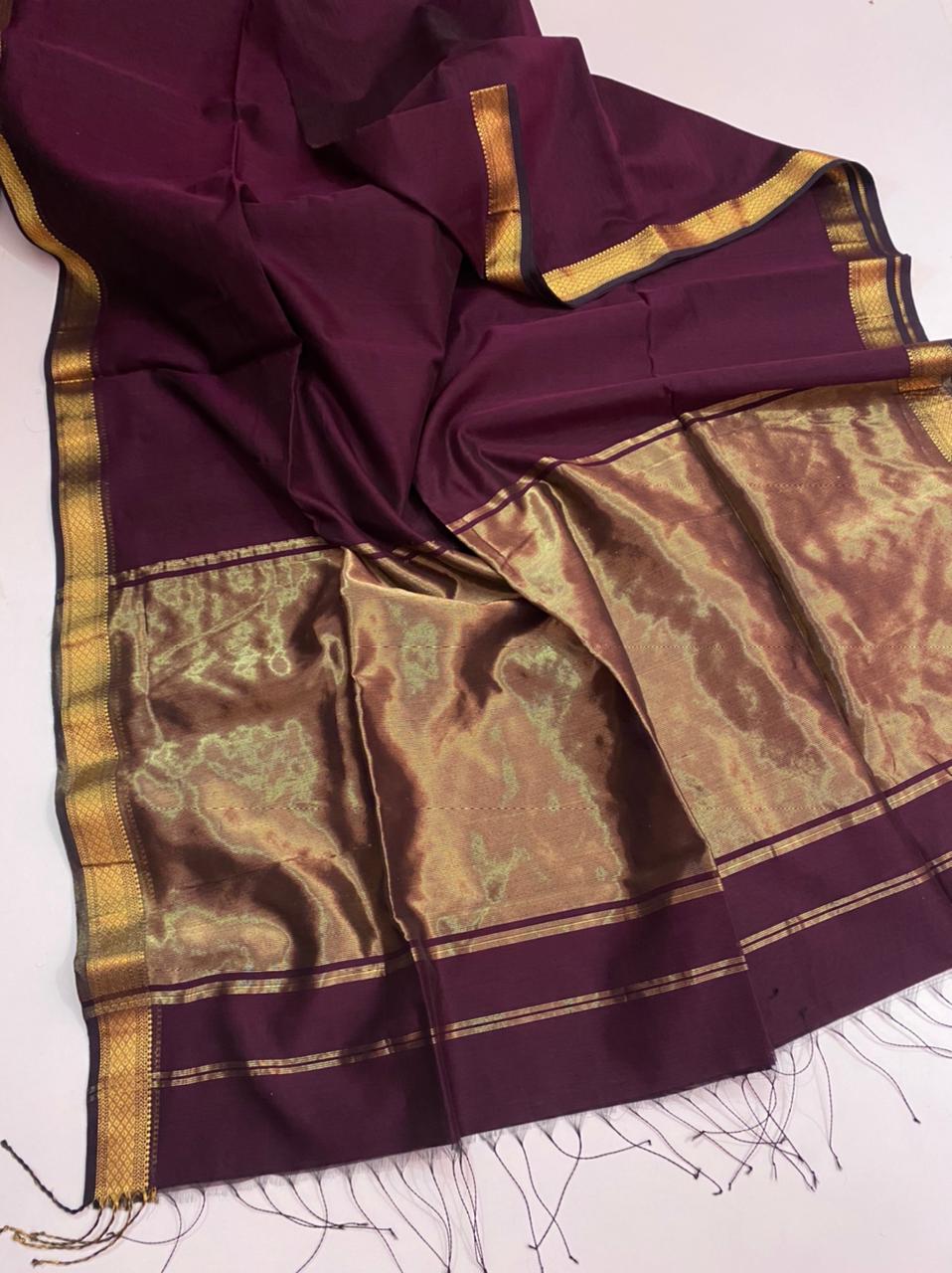 Maheshwari handloom plain silk cotton saree
