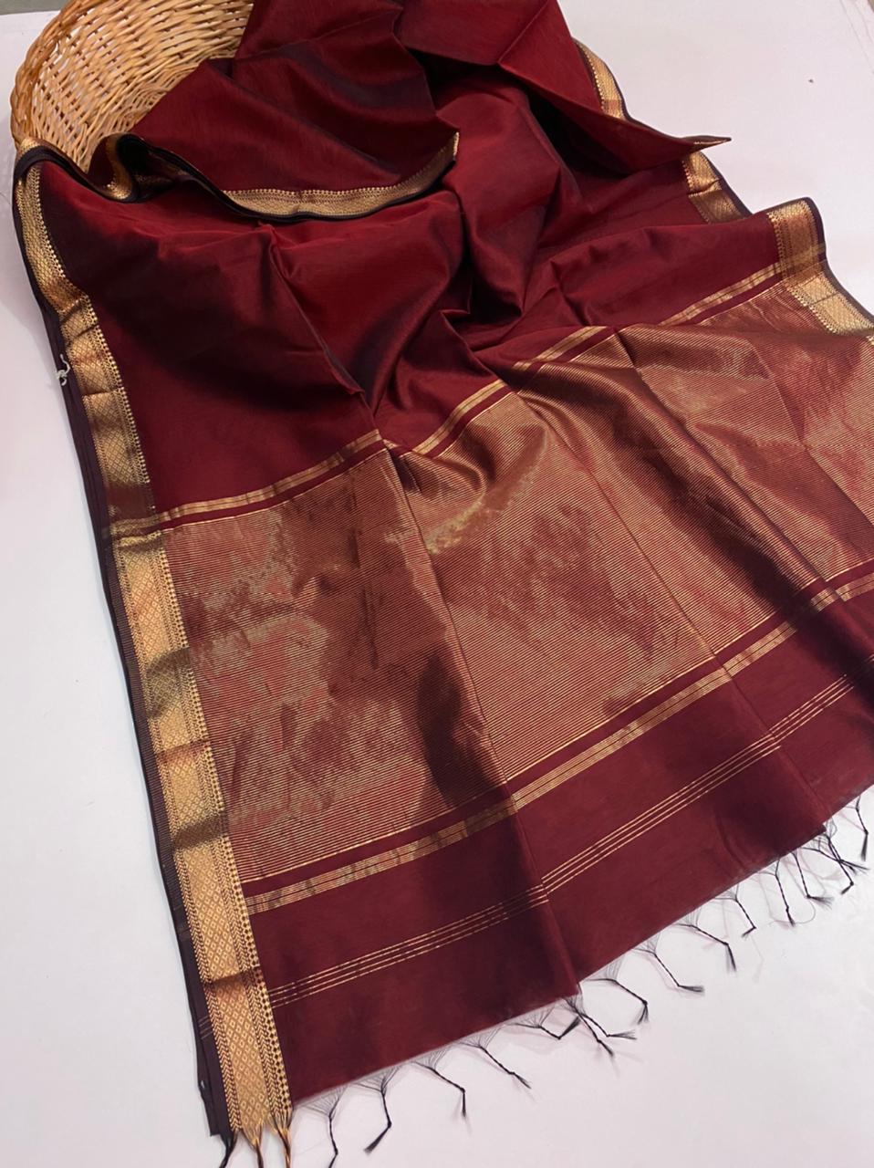 Maheshwari handloom plain silk cotton saree