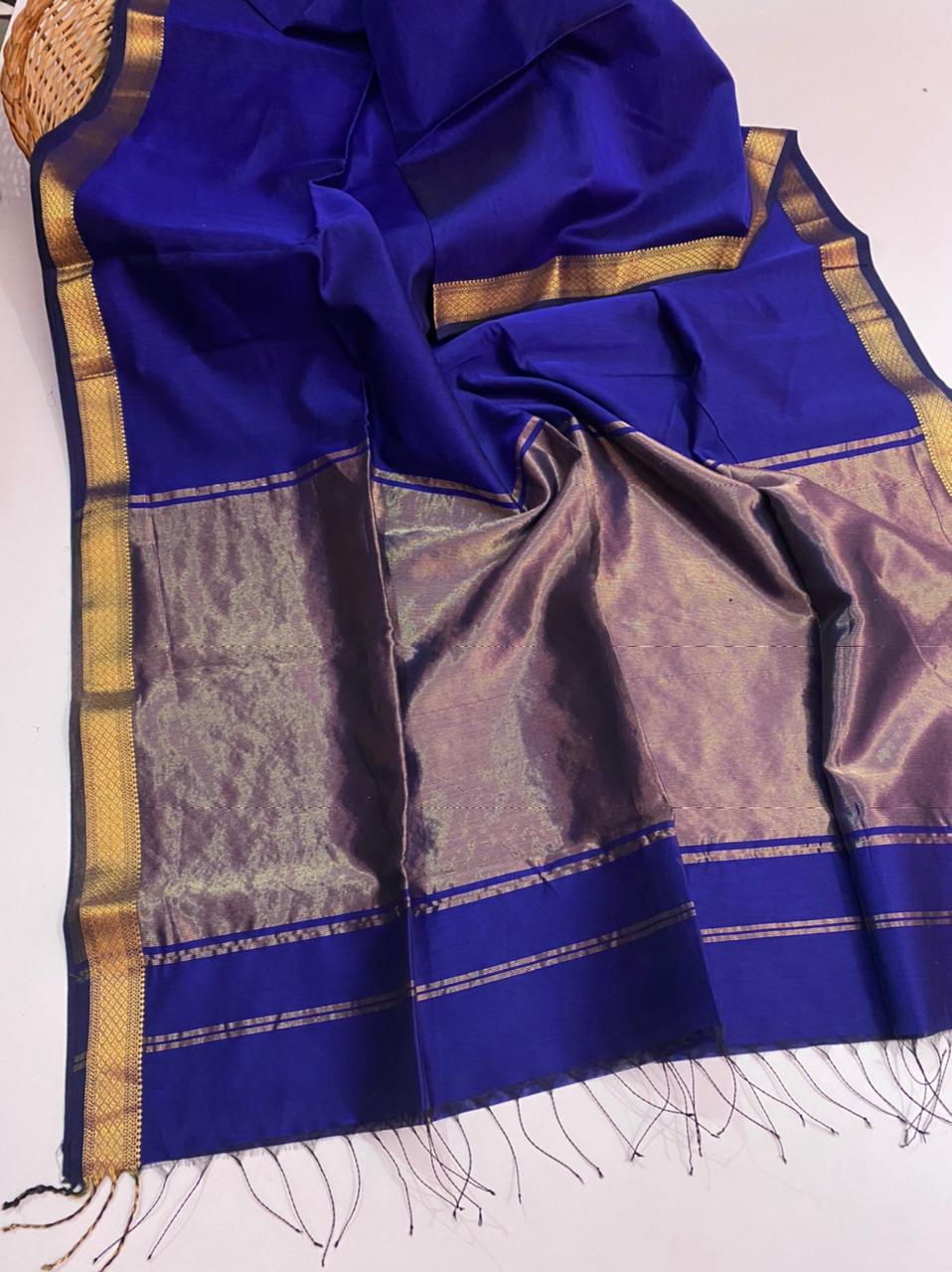 Maheshwari handloom plain silk cotton saree