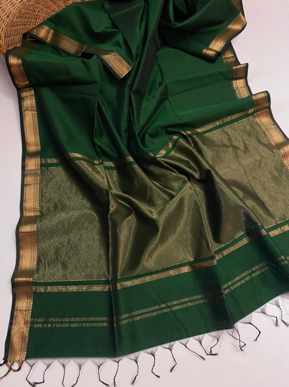 Maheshwari handloom plain silk cotton saree