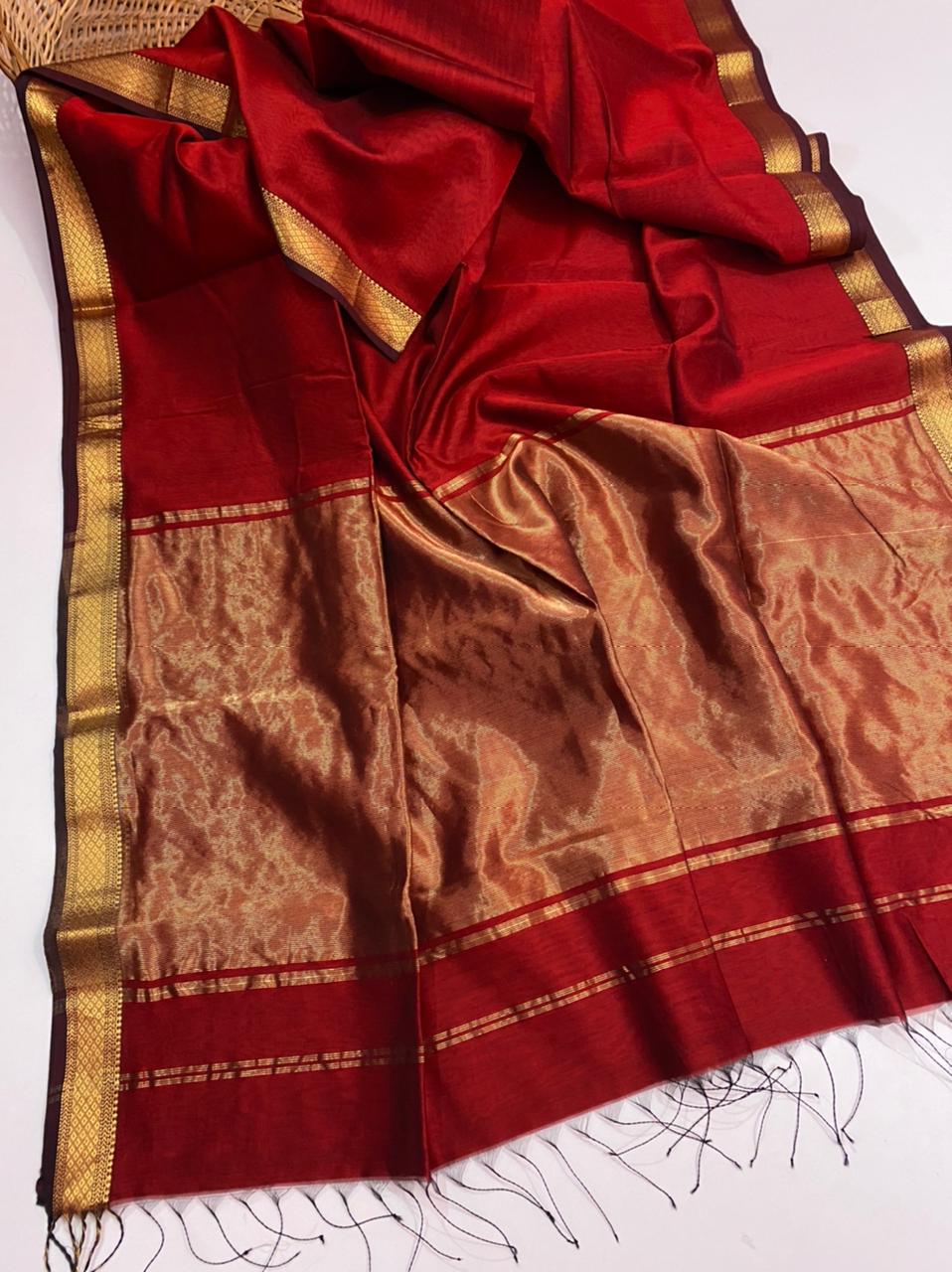 Maheshwari handloom plain silk cotton saree