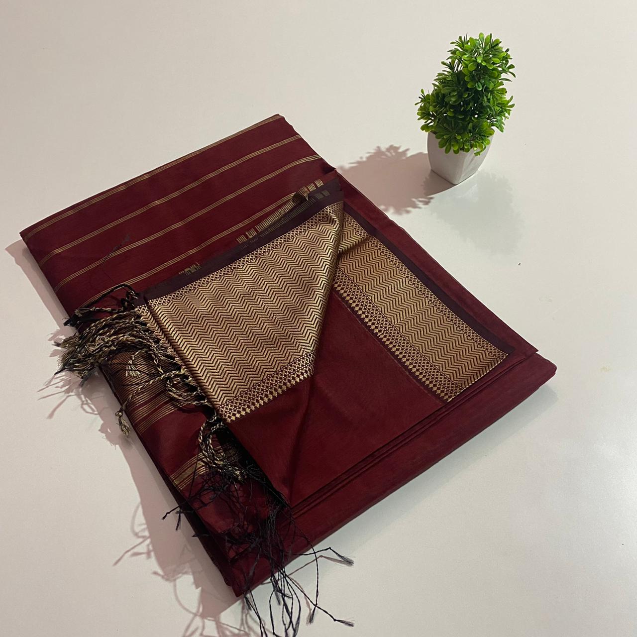 Maheshwari handloom resham big border silk by cotton saree - Vannamayil Fashions
