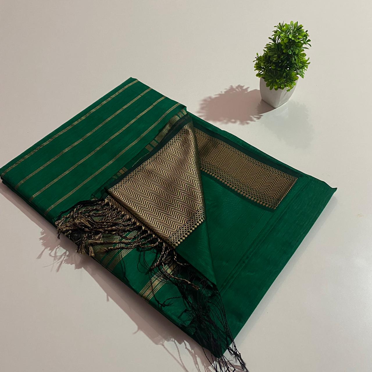 Maheshwari handloom resham big border silk by cotton saree - Vannamayil Fashions