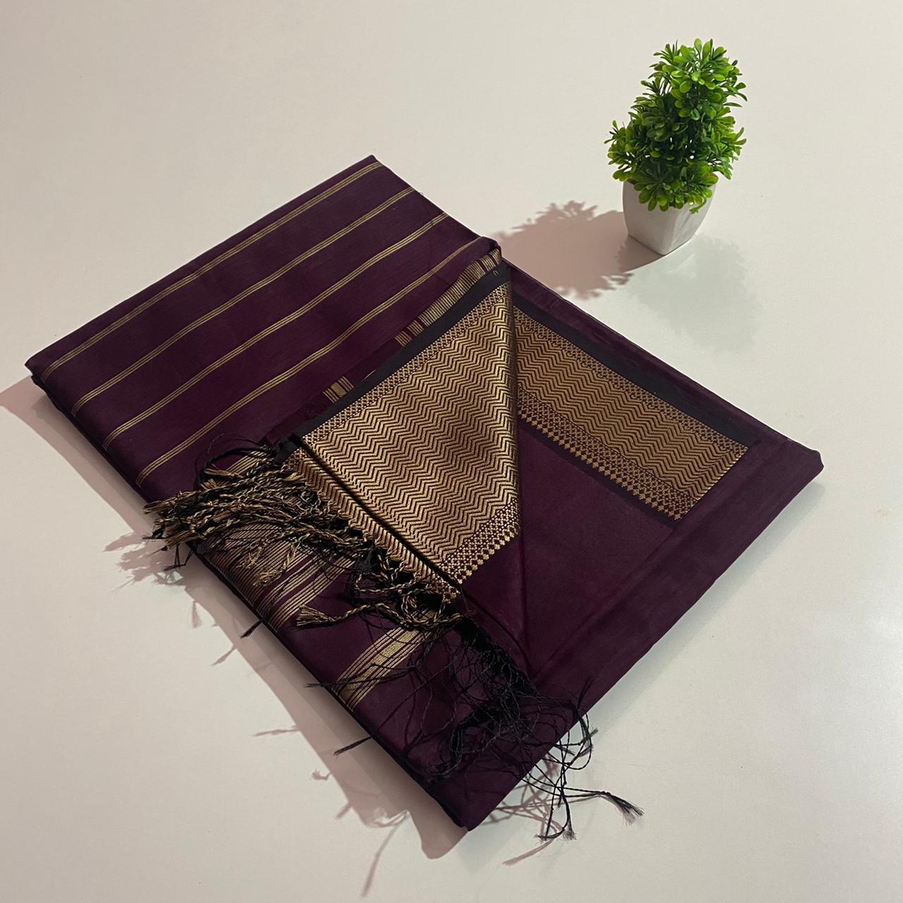 Maheshwari handloom resham big border silk by cotton saree - Vannamayil Fashions