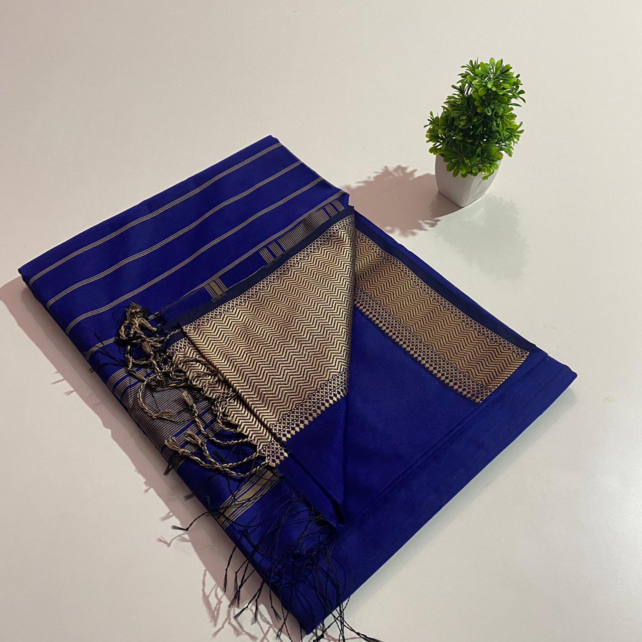 Maheshwari handloom resham big border silk by cotton saree - Vannamayil Fashions