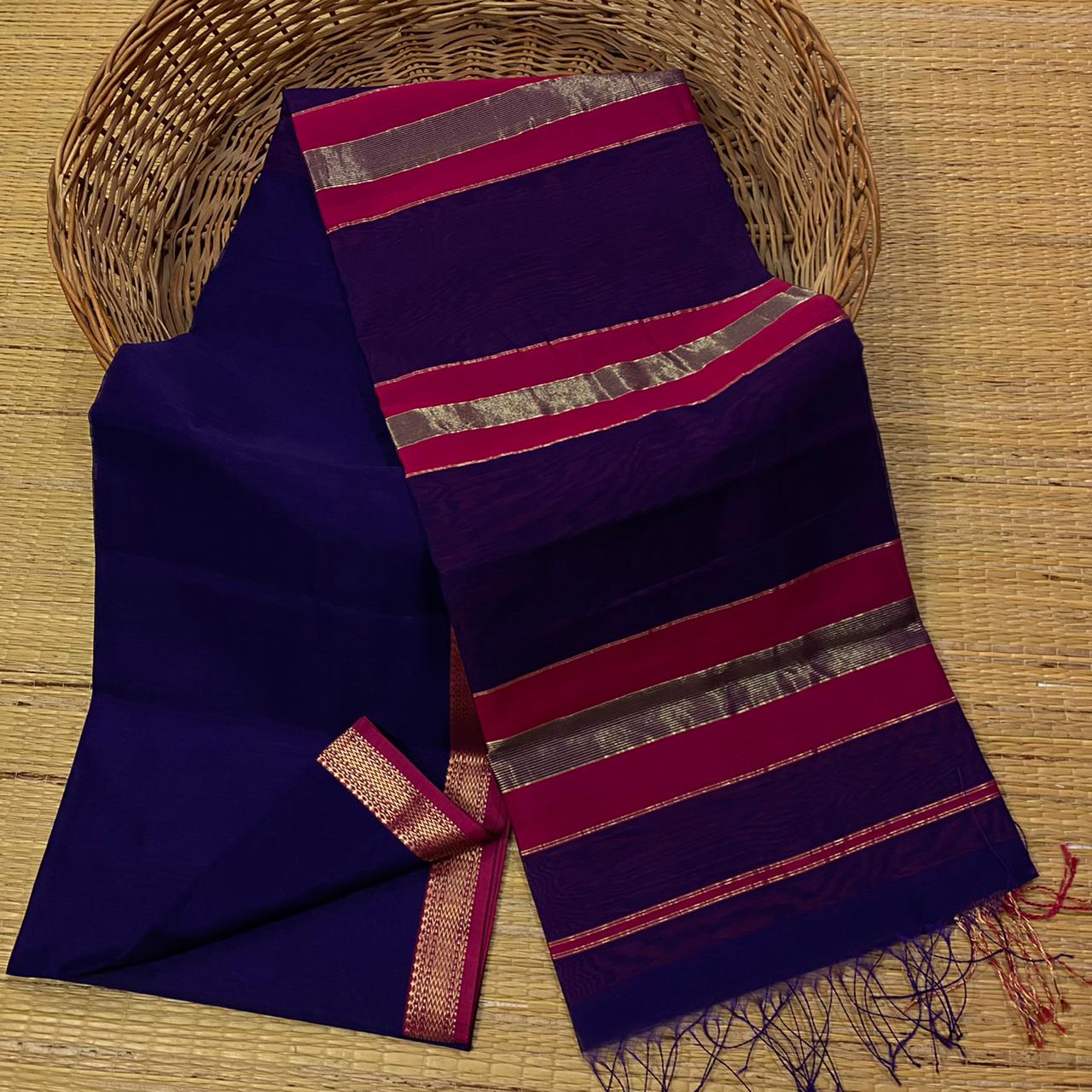 Maheshwari handloom small zari border saree
