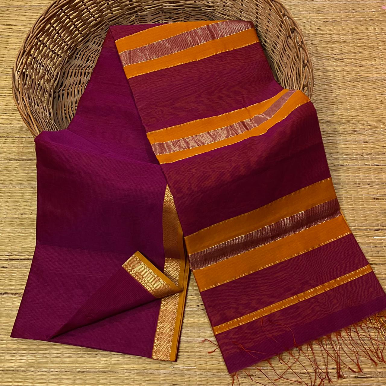 Maheshwari handloom small zari border saree