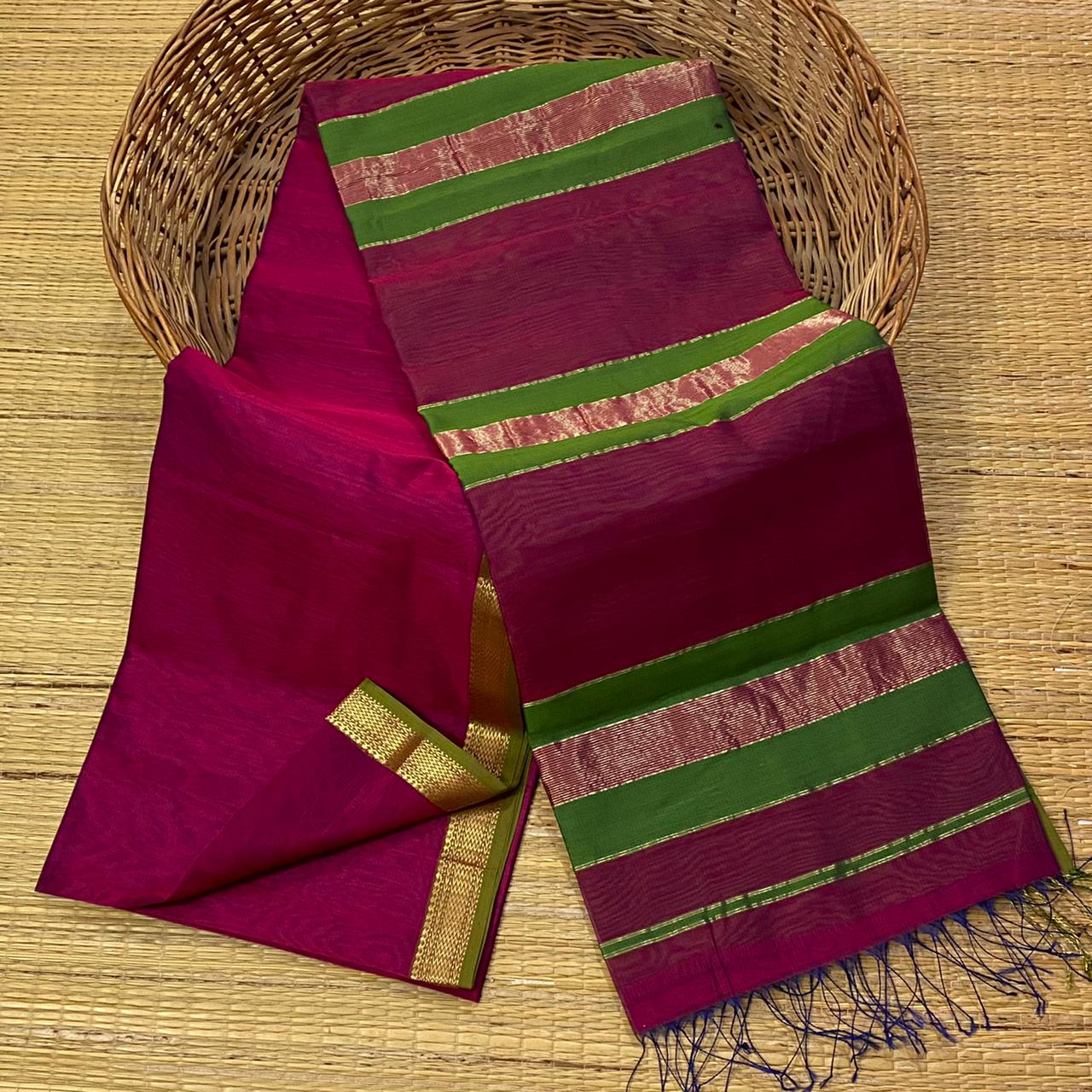 Maheshwari handloom small zari border saree