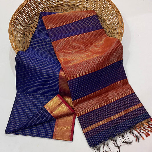 Maheshwari handloom zari border all over zari checks saree