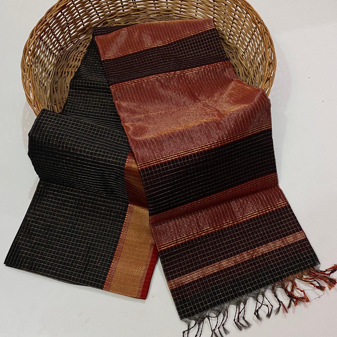 Maheshwari handloom zari border all over zari checks saree