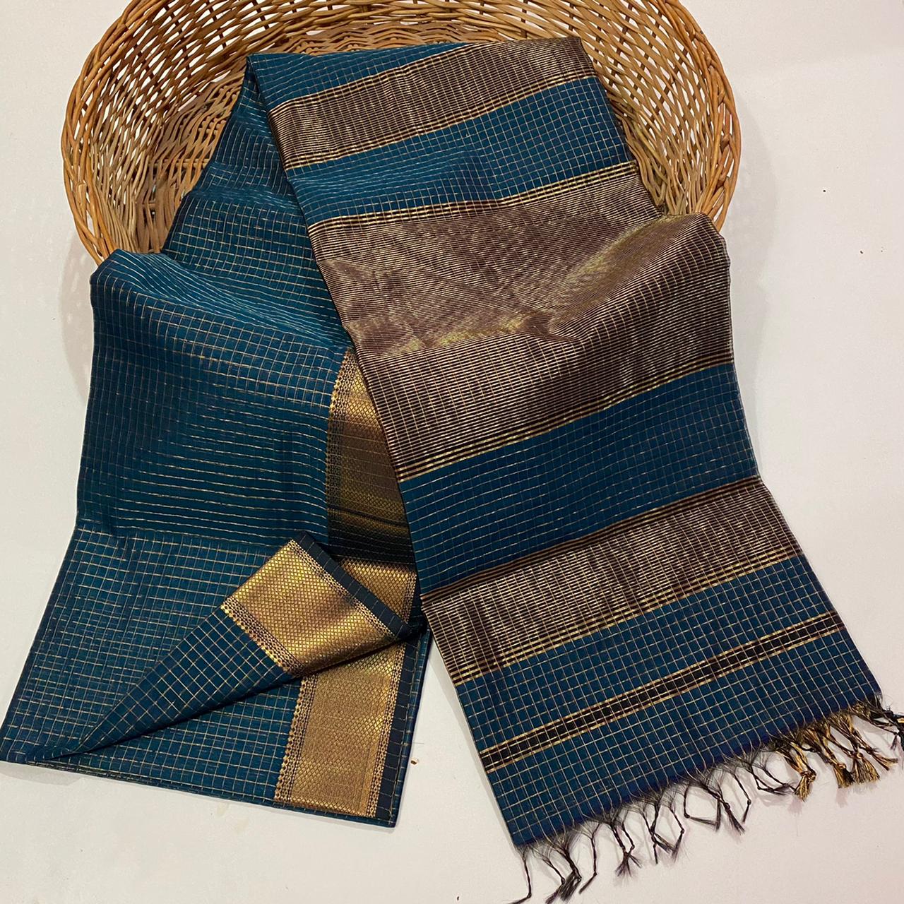 Maheshwari handloom zari border all over zari checks saree