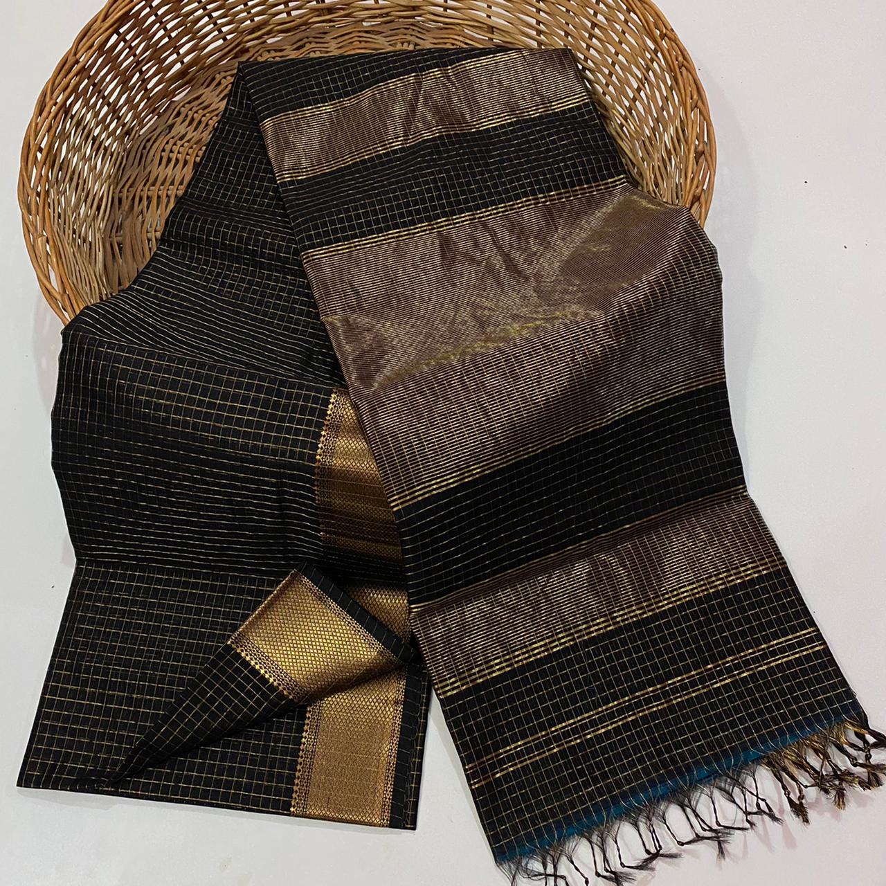 Maheshwari handloom zari border all over zari checks saree