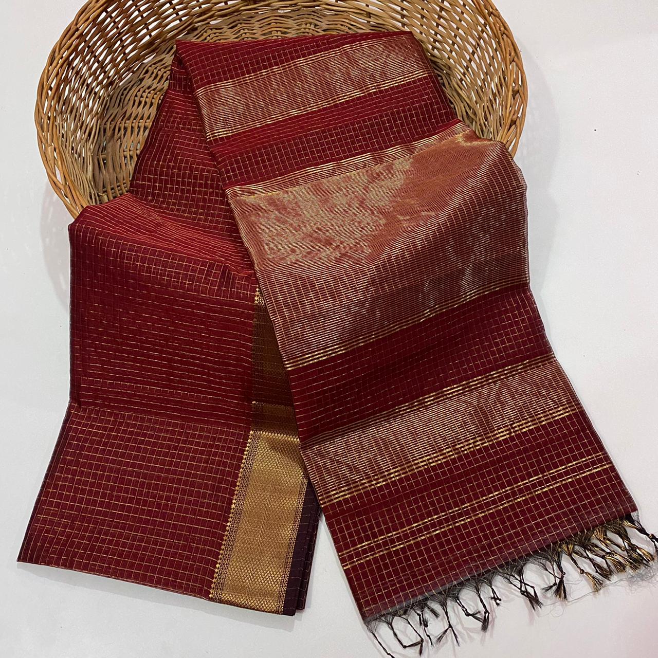 Maheshwari handloom zari border all over zari checks saree