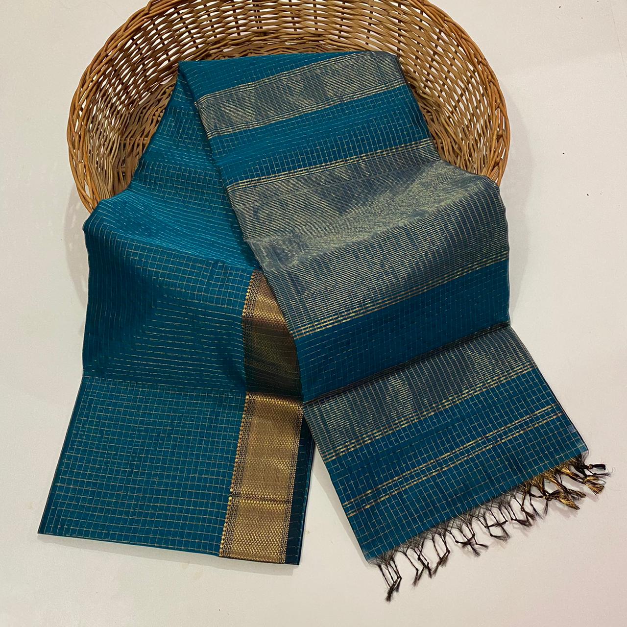 Maheshwari handloom zari border all over zari checks saree