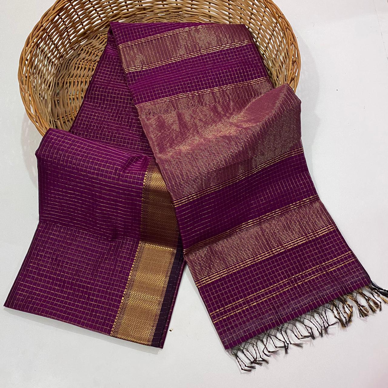 Maheshwari handloom zari border all over zari checks saree