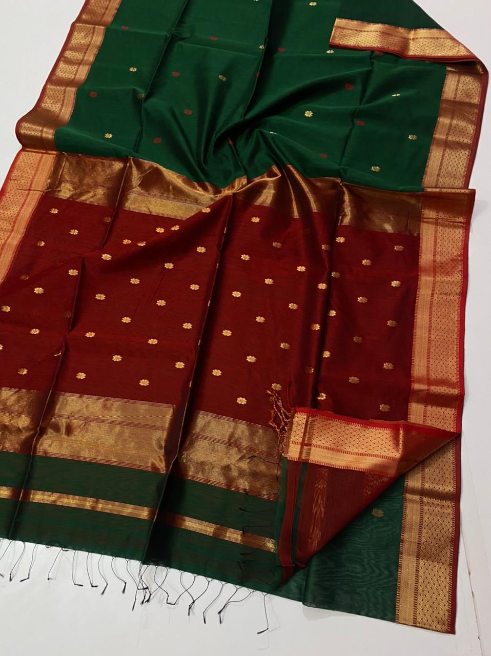 Maheshwari zari border buta saree