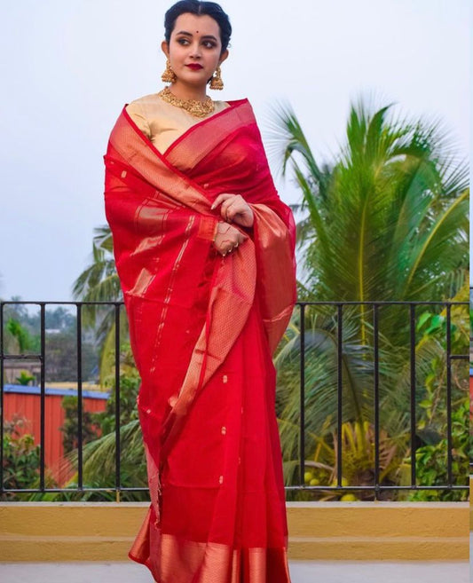 Maheshwari zari border buta saree