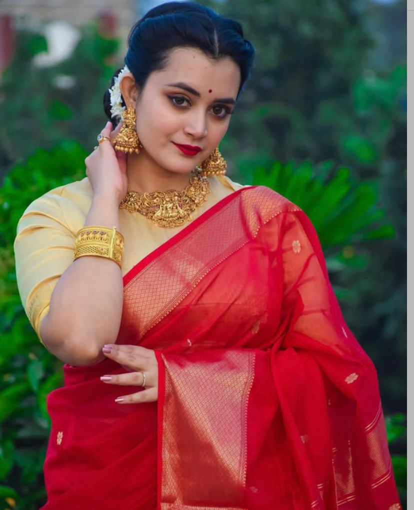 Maheshwari zari border buta saree